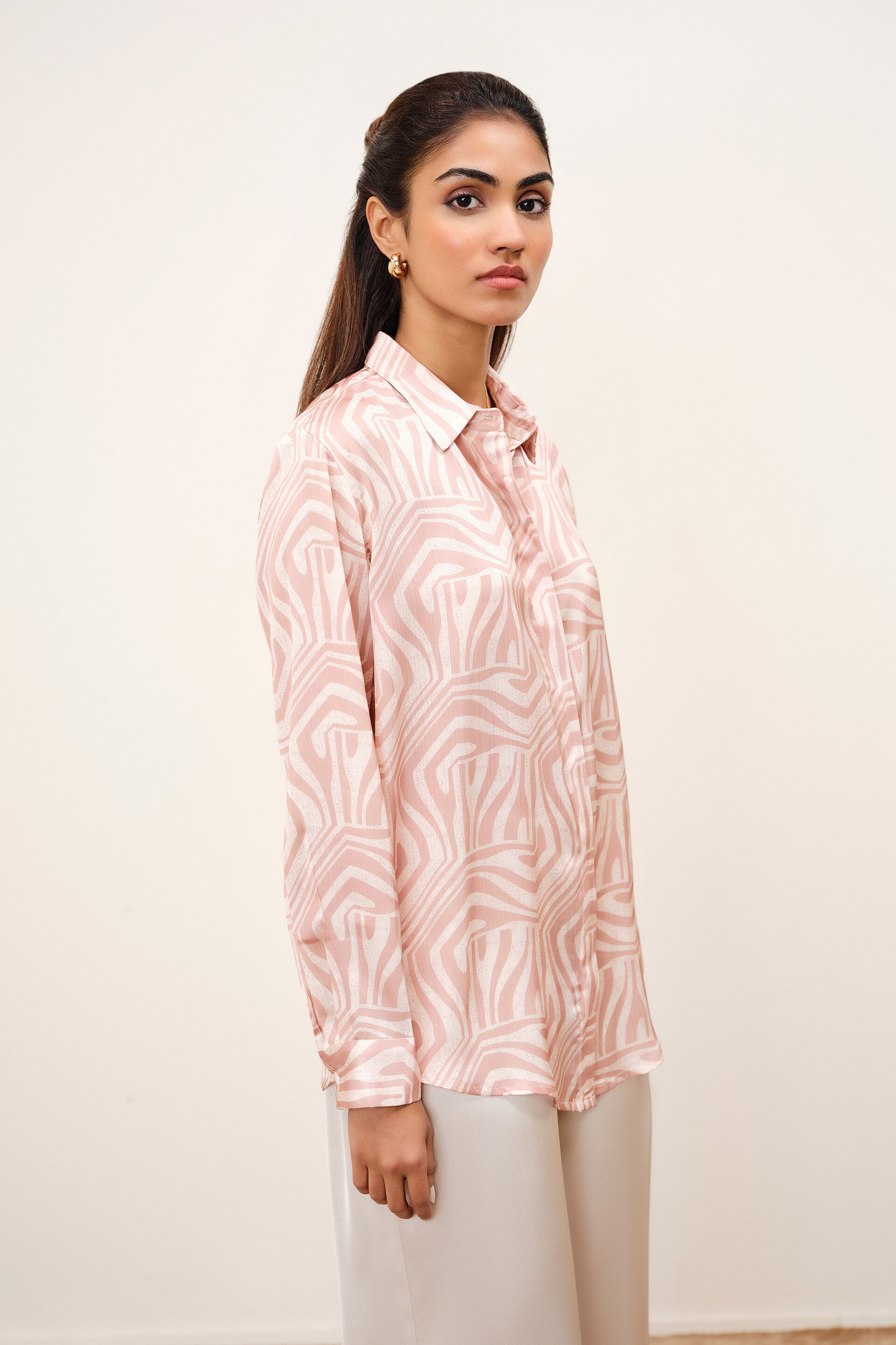 Calm Beige Satin Shirt, Beige, image 2